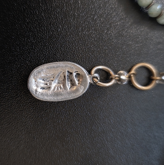 Jade Beaded Necklace W/ Lampwork Pendant And Egyptian Scarab Hangtag - Picture 7 of 7